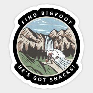 Find Bigfoot He's Got Snacks Sticker